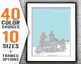 New York City Central Park Alice in Wonderland Skyline Art Print Poster NYC Manhattan Item T1921