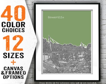 Greenville South Carolina Skyline Poster Art Print Liberty Bridge Item T3026