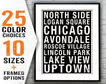 Chicago North Side Poster Subway Art llinois Print IL Avondale Roscoe Village Lincoln Park Lake View T1575