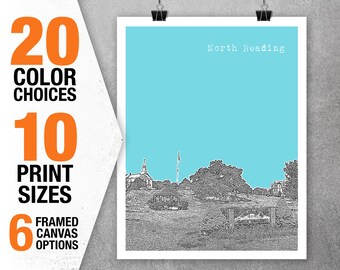 North Reading Massachusetts Skyline Poster Art Print MA T5406