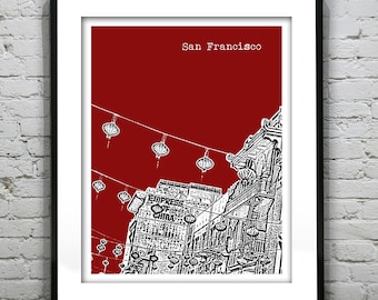 San Francisco Poster Print Skyline Art California CA China Town Item T1187