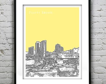 Port of Spain Trinidad Skyline Poster Art Print Puerto España Item T4393