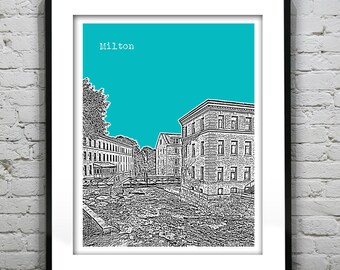 Milton Poster Print Art Skyline Massachusetts MA Item T1272