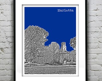 Marietta Ohio Skyline Poster Art Print Marietta College Version 1 OH