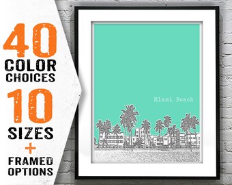 Miami Beach Skyline Poster South Beach Art Print Florida Item T2112