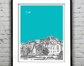Ios Greece Skyline Poster Art Print Los Greece Island