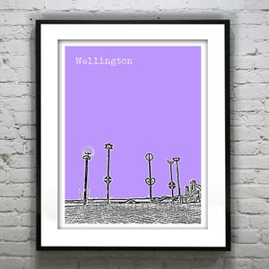 Wellington New Zealand Poster Art Skyline Travel Print