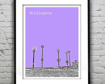 Wellington New Zealand Poster Art Skyline Travel Print
