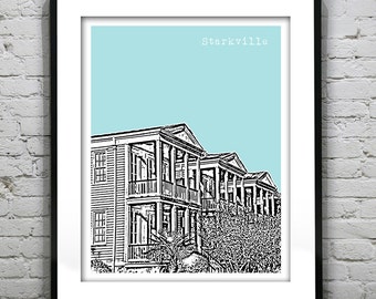 Starkville Mississippi Poster Art Print Skyline MS Cotton District