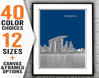 Singapore Skyline Art Print Poster Marina Bay Sands Singapore Asia Item T4869