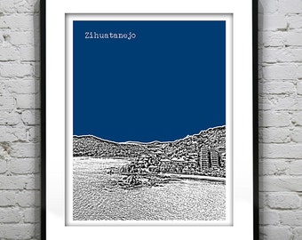 Zihuatanejo Mexico Poster Art Skyline Guerrero Print