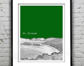 St. Thomas Skyline Poster Art Print Caribbean Island Version 5