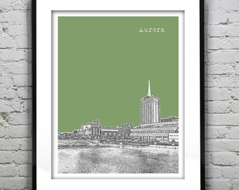 Aurora Illinois Poster Print City Skyline Art  IL Version 1