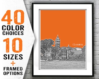 Clemson South Carolina Skyline Poster Art Print SC Item T1775