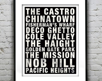 San Francisco Subway Poster Print Art Typography Print California CA Item T1195
