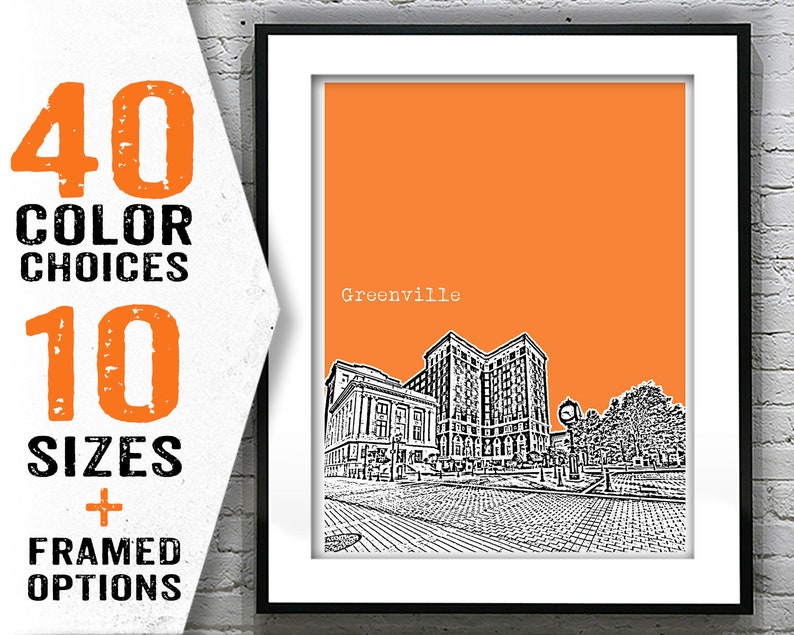 Greenville South Carolina City Skyline Poster Art Print SC Etsy