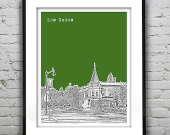 Los Gatos California Skyline Art Print Poster CA Version 2