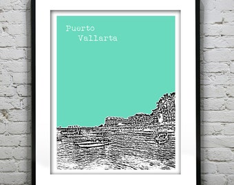 Puerto Vallarta Mexico Poster Art Skyline Print Version 2
