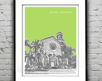 Santa Barbara CA Skyline Poster Art Print California Version 2
