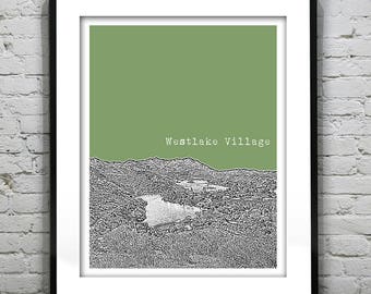 Westlake Village California Skyline Poster Print Art California CA Item T2672