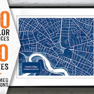 Cambridge Massachusetts Blueprint Map Poster Art Print Item T2956