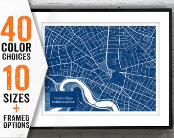 Cambridge Massachusetts Blueprint Map Poster Art Print Item T2956