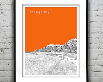 Montego Bay Jamaica Poster Art Print Skyline Tropical Beach Honeymoon