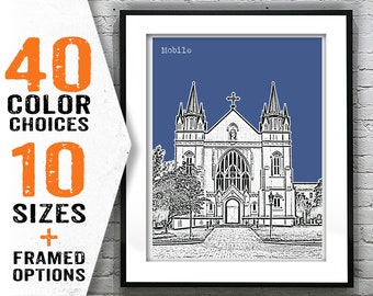 Mobile Alabama Skyline Poster Art Print  St. Joseph's Chapel Item T1812