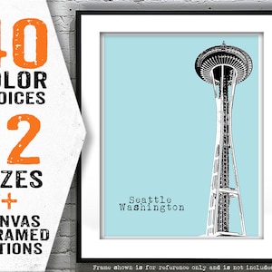 Seattle Skyline Art Poster Print Washington WA Space Needle Item T4694
