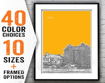 Cary North Carolina Skyline Art Print Poster NC Item T2134