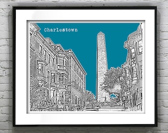 Charlestown Boston Massachusetts Skyline Poster Art Print MA Item T1215