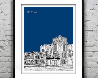 Salina Skyline Poster Art Skyline Print Kansas KS Version 1