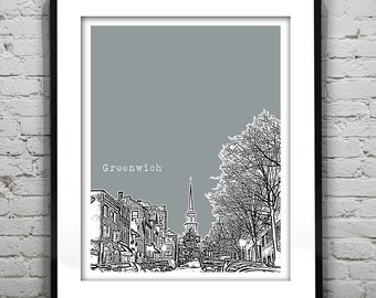 Greenwich Connecticut Poster Print Art Skyline CT version 2