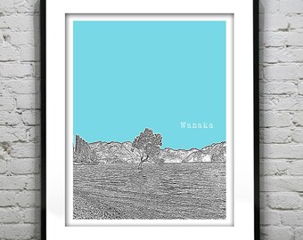 Wanaka New Zealand Poster Art Skyline Print Version 1