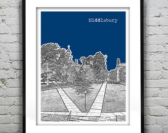 Middlebury Vermont Skyline Poster Art Print VT Version 5