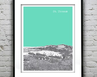 St. Thomas Skyline Poster Art Print Caribbean Island Version 1
