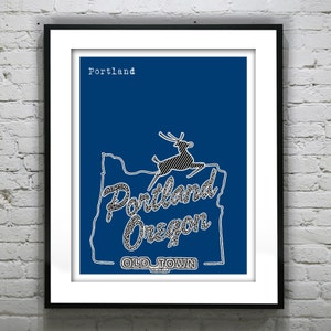 Portland Oregon White Stag Sign Poster Art City Skyline Print Item T3050