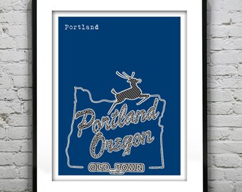 Portland Oregon White Stag Sign Poster Art City Skyline Print Item T3050