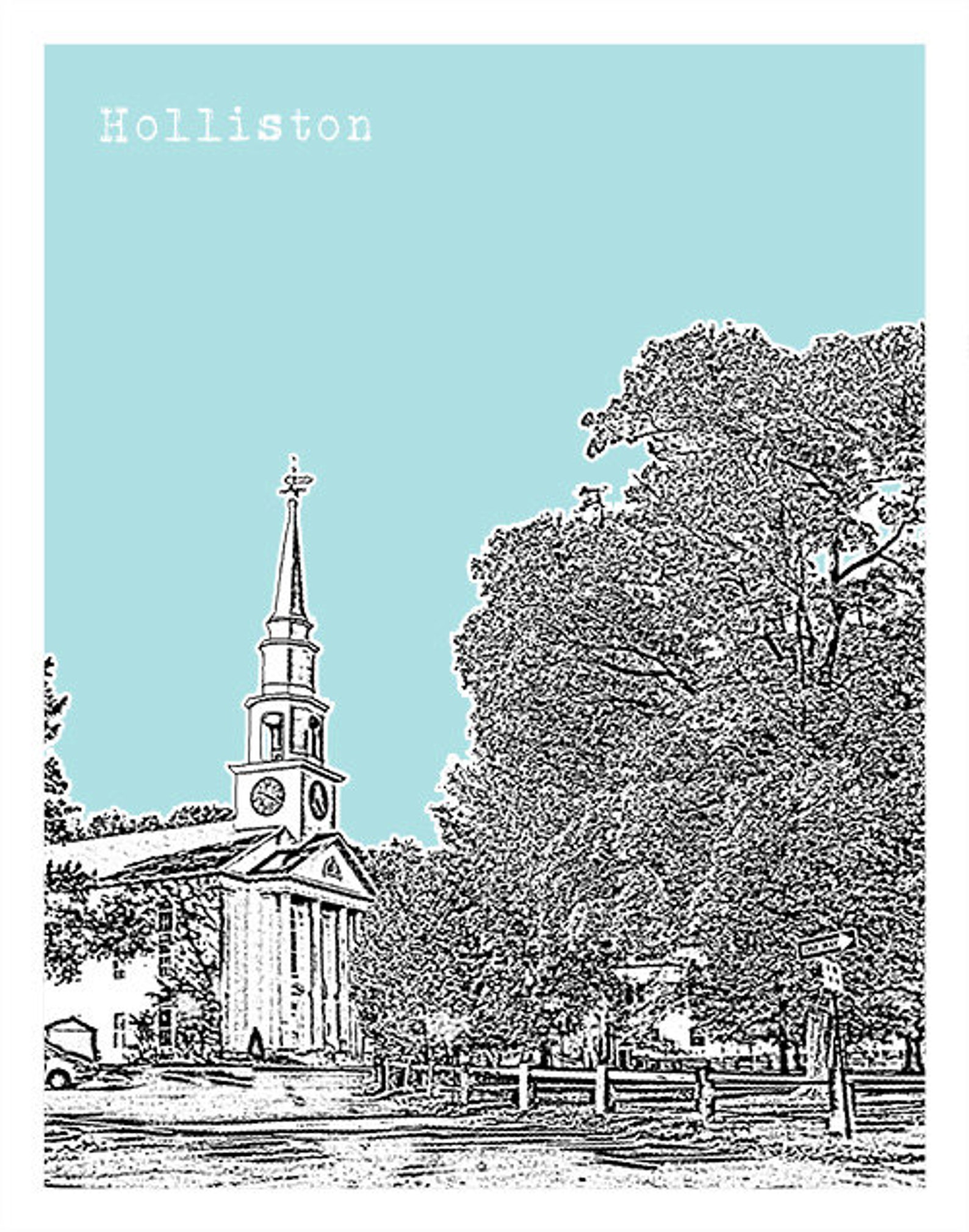 Holliston Massachusetts Skyline Poster Art Print MA Etsy