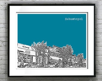 Sebastopol California Skyline Poster Art Print CA