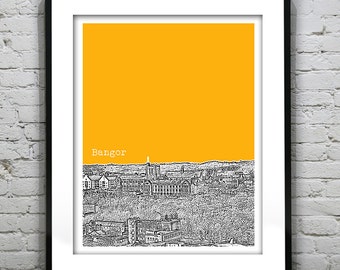 Bangor Wales Skyline Poster Art Print UK United Kingdom