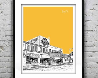 Taft Skyline Poster Art Print California Nevada CA Fox Theatre