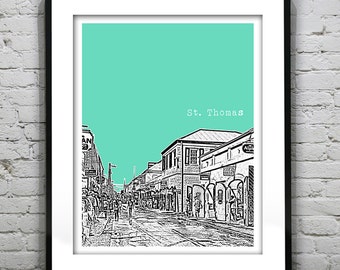 St. Thomas Skyline Poster Art Print Caribbean Island Version 4