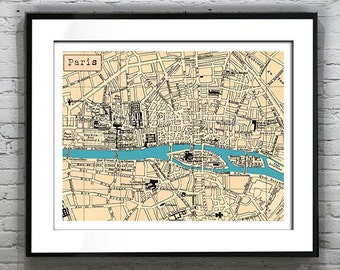 Paris Poster Art Print France Old Vintage Map  Item T1029