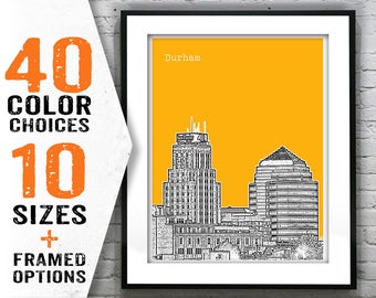 Durham North Carolina Poster Art Print City Skyline NC Item T1440