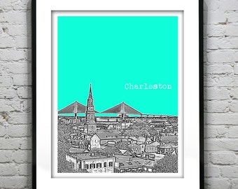 Charleston Skyline Poster Art Print Image South Carolina  SC Item T2635