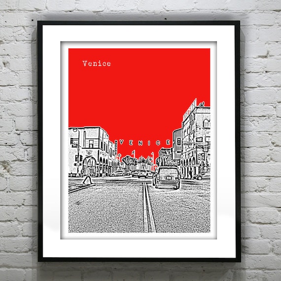 Venice Poster LA Skyline Art Print Venice Beach Los Angeles California Version 1