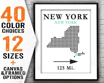 New York City Poster Art Print Map Customizable Hometown Distance New York NY Item T2409