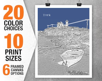 York Nubble Light Skyline Poster Art Print Maine ME Item T4487