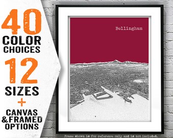 Bellingham Skyline Poster Art Print Washington WA Item T4828